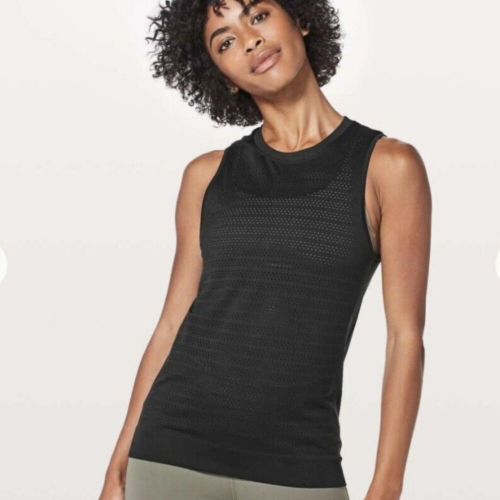 lululemon Breeze By Muscle Tank Size 6 Black Train/Run/Yoga Ventilation